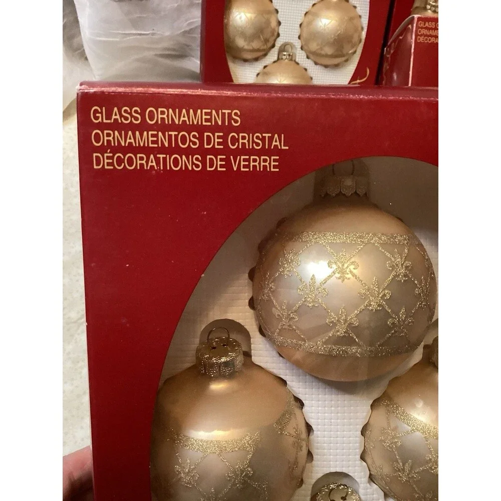 Victoria Collection Ranch USA Glass Golden Christmas Ornaments 4 Boxes 16 Balls